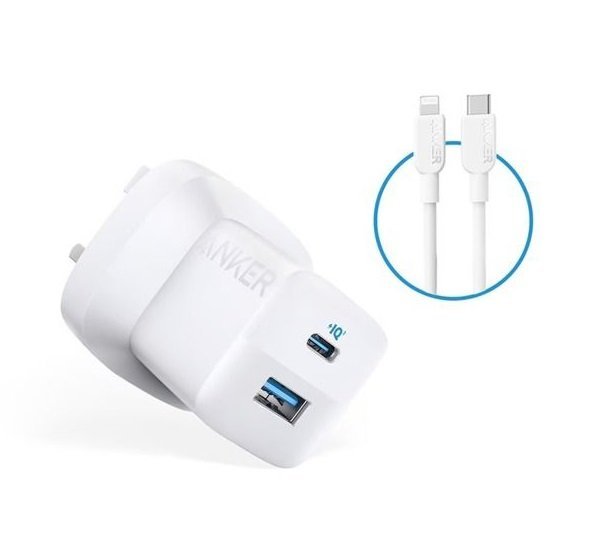 Anker 323 Charger With 310 USB C To Lightning Cable 33W White