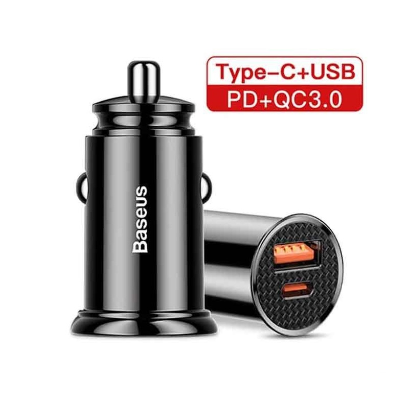 Baseus 30w 2 in 1 Car Charger Black